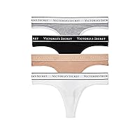 Victoria's Secret Cotton Logo Thong Panty Pack, Underwear for Women, 4 Pack, Multicolor (M)