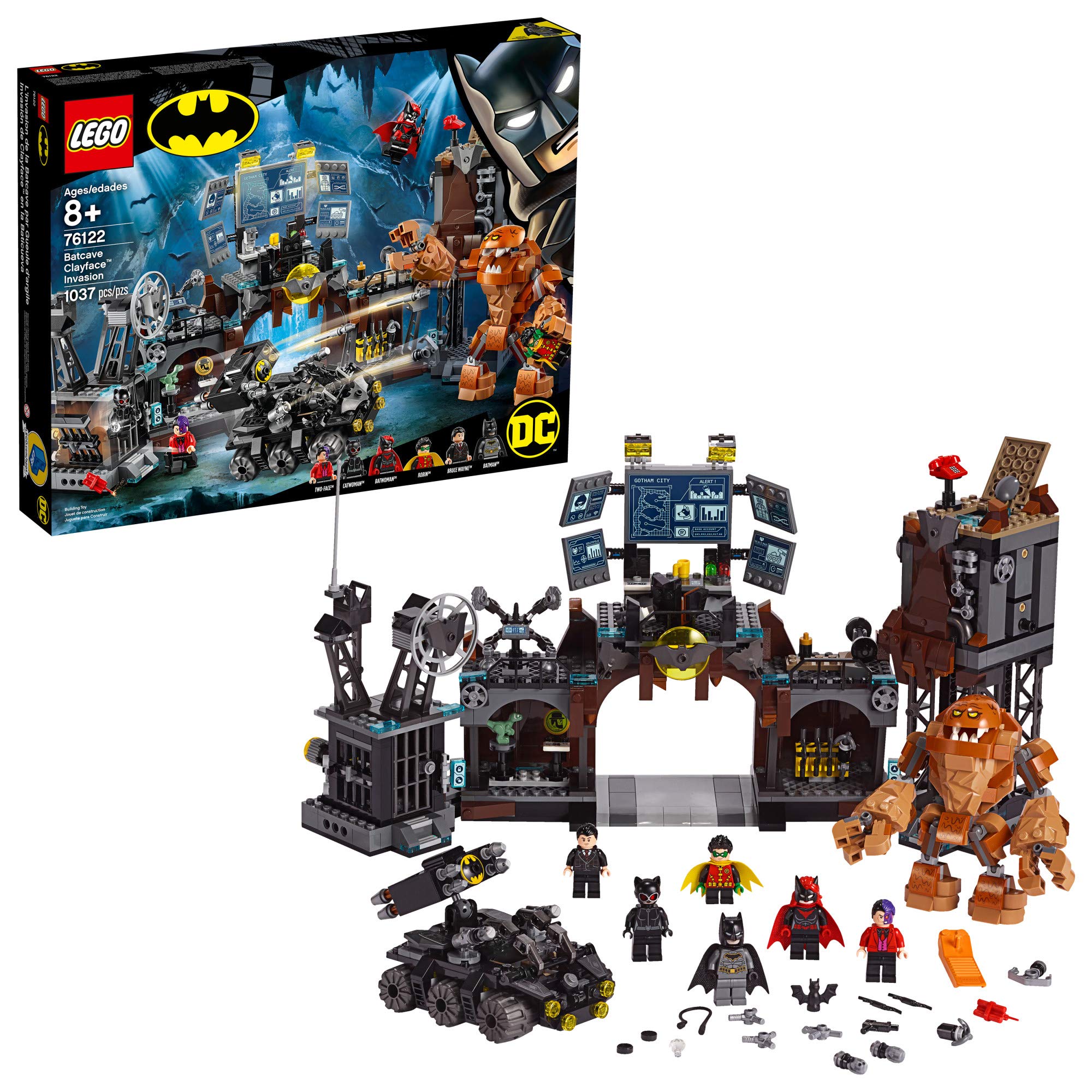 LEGO DC Batman Batcave Clayface Invasion 76122 Batman Toy Building Kit with Batman and Bruce Wayne Action Minifigures, Popular DC Superhero Toy (1037 Pieces)