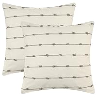 uxcell 2 Pack Cotton Striped Boho Cushion Covers Modern Farmhouse Decorative Throw Pillow Covers Square Neutral Pillowcases for Home Decor 20 x 20 Inch Brown