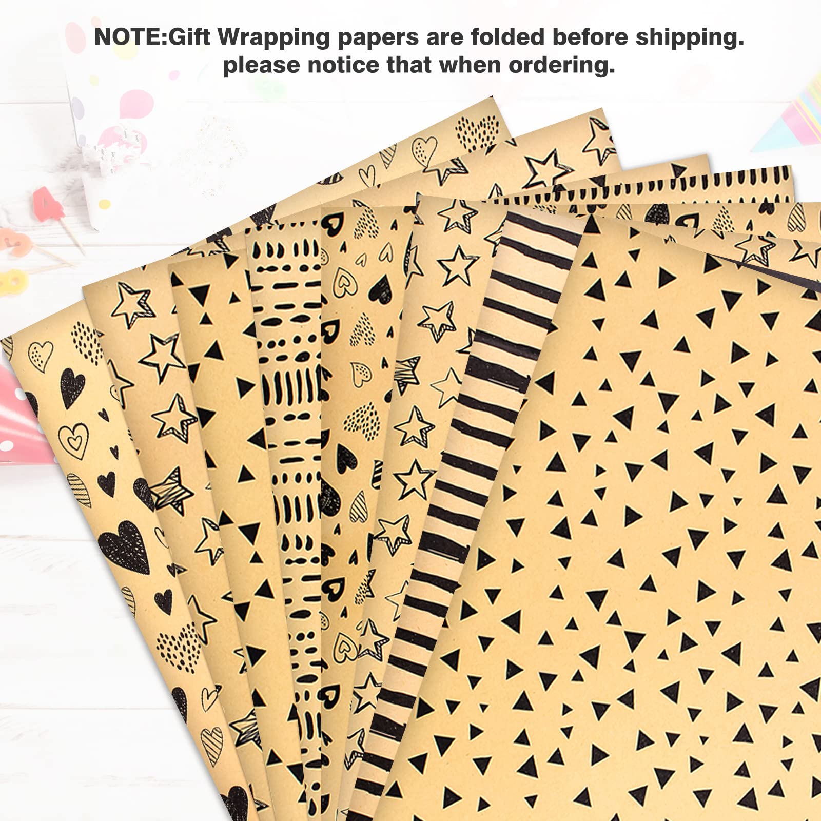 Wrapping Paper Sheets-Gift Wrapping Paper Set with FREE Tags & String-Brown Kraft Wrapping Paper Birthday Gift Wrap for Present Wrapping Paper-Birthday Paper Birthday Wrap for Women Girl Men Boys Kids