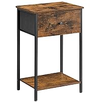 VASAGLE Nightstand, Side Table with Fabric Drawer, 24-Inch Tall End Table with Storage Shelf, Bedroom, Rustic Brown and Black ULGS021B01