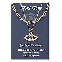 PPJew Layered Evil Eye Necklaces for Women 18K Gold Plated Dainty Chocker Necklace Delicate Jewelry Gift for Women Girls（Gold/Silver）