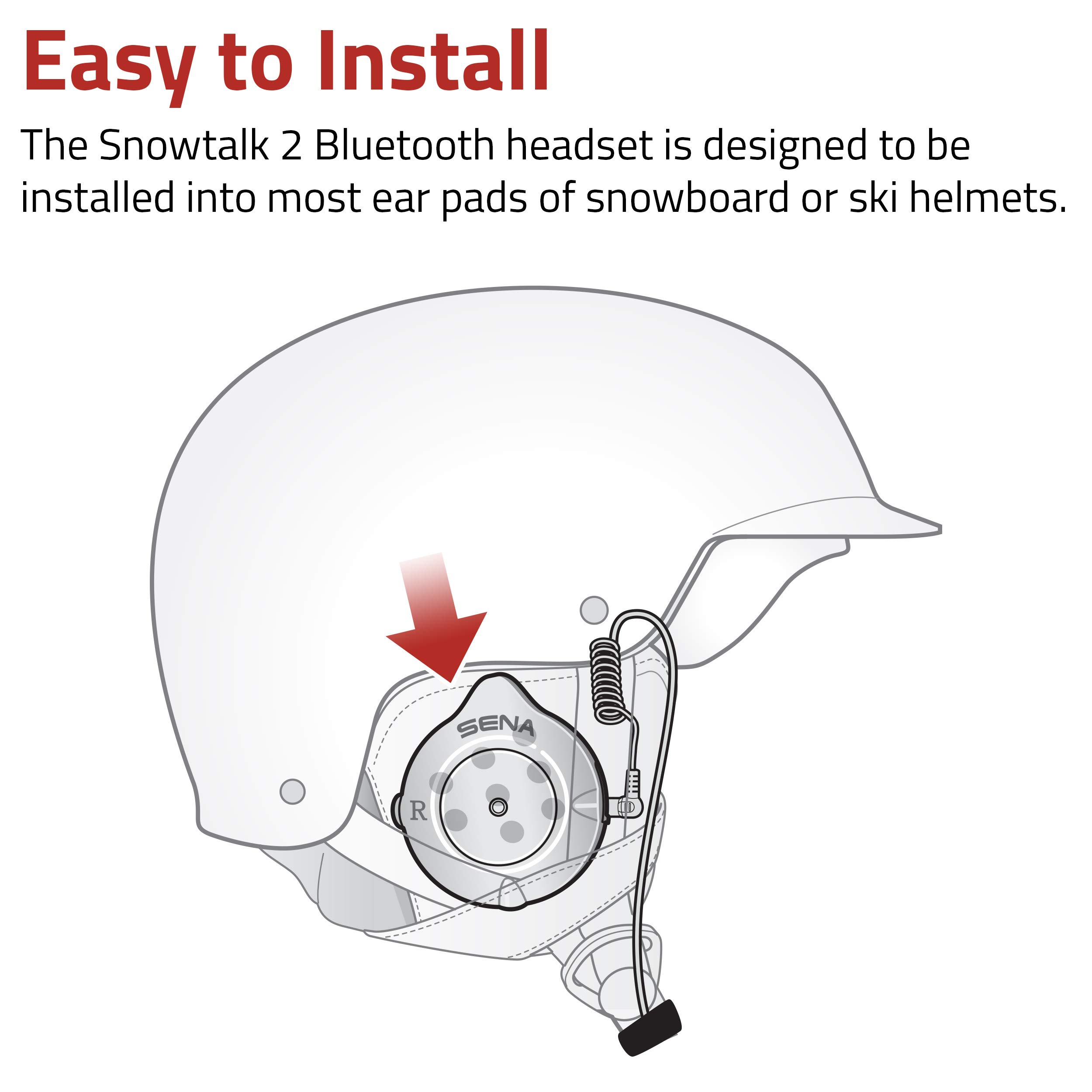 Sena Snowtalk 2 - Universal Bluetooth Headset for Snow Helmets with Built-In Wireless Intercom, Black