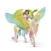 Schleich Bayala Fairy Surah with Glitter Pegasus Magical 3pc Playset - Unicorn and Fairy Toy Figurines with Movable Arms and Horse Riding Plus Accessories, for Boys and Girls, Gift for Kids Ages 5+