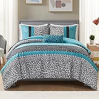 Mi Zone Comforter Set Fun Bedroom Décor - Modern All Season Polka Dot Print, Vibrant Color Cozy Bedding Layer, Matching Sham, Decorative Pillow, Full/Queen, Leopard Teal 4 Piece