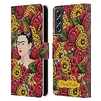 Head Case Designs Officially Licensed Frida Kahlo Portrait Pattern Red Florals Leather Book Wallet Case Cover Compatible with Samsung Galaxy S21 FE 5G