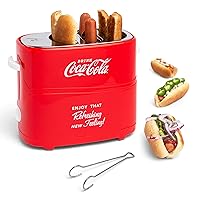 Nostalgia Coca-Cola 2 Slot Bun Mini Tongs, Hot Dog Toaster Works with Chicken, Turkey, Veggie Links, Sausages and Brats, Retro Red