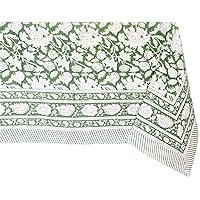 ATOSII Meraki Green 100% Cotton Spring Summer Tablecloth, Block Print Rectangle Table Cover - Dining, Parties, Outdoors, Weddings, Grand Millennial Decor 60 X 90 Inches I 6 Seater I