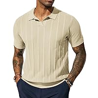 PJ PAUL JONES Mens Polo Shirts Textured Knit V-Neck Golf Polo Shirts