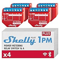 Shelly Plus 1PM | WiFi & Bluetooth Smart Relay Switch with Power Measurement | Home Automation | Alexa & Google Home Compatible | No Hub Required | Wireless Lighting Control (4 Pack)