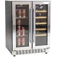Sunnydaze 20-Bottle/63-Can Capacity Dual-Zone Wine and Beverage Refrigerator with Independent Temperature Control and LED Light