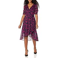 TOMMY HILFIGER Women's Asymmetrical Hem Faux Wrap Midi Dress