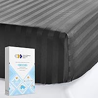 Luxury Hotel Stripe Twin Fitted Sheet, Soft 100% Cotton Cooling Sheets, Sateen Weave, Snug Fits All Mattresses, Deep Pocket Bottom Sheet with Head & Foot Tag (Dark Gray)