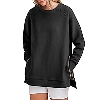 ANRABESS Womens Oversized Sweatshirts Crewneck Casual Tunic Tops Side Zipper Hoodie Pollover Sweater 2024 Trendy Clothes