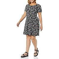 Amazon Essentials Women's Gathered Short Sleeve Crew Neck A-line Dress (Available in Plus Size)
