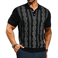 PJ PAUL JONES Mens Vintage Polo Shirts Casual Pattern Knit Golf Polo Shirts