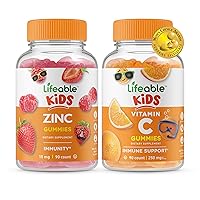 Lifeable Zinc Kids + Vitamin C Kids, Gummies Bundle - Great Tasting, Vitamin Supplement, Gluten Free, GMO Free, Chewable Gummy