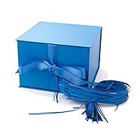 Medium Gift Box with Lid and Shredded Paper Fill (Blue 7 inch Box) for Birthdays, Graduations, Anniversaries, Father's Day, Christmas, Valentine's Day, All Occasion