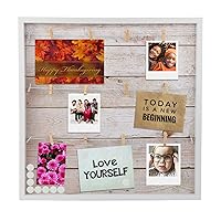 Houseables Picture Frame Collages, Magnetic Picture Boards Display, 20” x 20”, Light Rustic Wood, Hanging Photo Board, w/Clips, 10 Magnets, for Polaroids, Postcards, Memo, Art, Dorm, Wall, Bulletin
