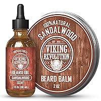 Viking Revolution Sandalwood Beard Balm for Men and Sandalwood Beard Oil Bundle - With Argan and Jojoba Oils - Soften and Moisturize your Beard
