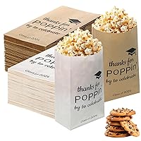 200 Pcs Class of 2024 Graduation Party Popcorn Bags Self-Adhesive Thanks for Popping By to Celebrate Graduation Treat Cookie Snack Bags Graduation Party Favors Pop Corn Bag Bulk(Brown,White)