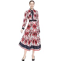XINUO Womens Spring Summer Dresses Bow Shirt Collar Long Sleeve Party Work A-Line Maxi Dress Daily Casual Long Dresses