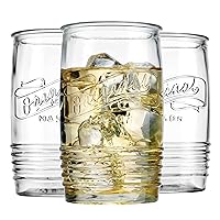 Glaver's Set of 8 Tumbler Glass Cups 20 OZ Mason Stemless Tall Drinking Glasses For Everyday Use, Modern Shaped With Vintage Original Mason Logo For Bar, Water, Beer, Juice.
