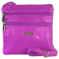 New Womans Leather Style Cross Across Body Shoulder Messenger Bag Zipped (Purple)