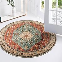 Lahome Boho Tribal Round Rugs - 3Ft Small Entryway Round Area Rug Soft Bedroom Foyer Throw Mat Washable Non-Shedding Non-Slip Sofa Nursery Bathroom Carpet,Rust/Dull Teal