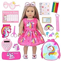 UZIDBTO American 18 Inch Doll Accessories Stationery Set and Clothes Pink Unicorn Series for Kid's 18 Inch Doll