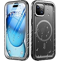 Cozycase for iPhone 15 Waterproof Shockproof Dustproof Case [Compatible with MagSafe] - Heavy Duty/360 Full Body/Military Grade/Rugged Built in Screen/Camera Protector with Lanyard Black