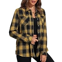 Deer Lady Plaid Flannel Shirts for Women Buffalo Plaid Shirts Oversized Long Sleeve Casual Button Down Blouse Top