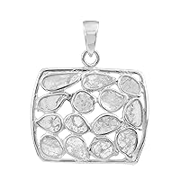 1.00 CTW Natural Diamond Polki Square Pendant 925 Sterling Silver Platinum Plated Slice Diamond Jewelry