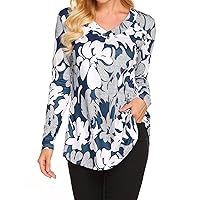 Sweetnight Womens Fall Long Sleeve Floral Print Tunic Tops Casual Loose Fitting Flowy Shirts Blouses