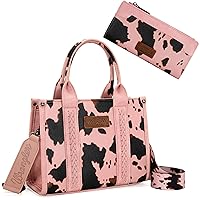 Wrangler Pink Cow Print Tote Handbag and Bifold Credit Card Wallet Set