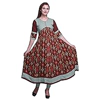 Bimba Classic Printed Indian Kurtis Tunic Long Anarkali Dress For Women