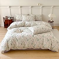 LifeTB Floral Duvet Cover King Soft Cotton Bedding Sets Cottagecore Comforter Cover Garden Floral Duvet Cover Chic Flower Branches Print King Duvet Cover with Zipper Ties, King(104''x90'')