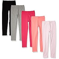 Amazon Essentials Toddler Girls' Leggings, Pack of 5, Black/Grey Heather/Light Pink/Peach/Red, 4T