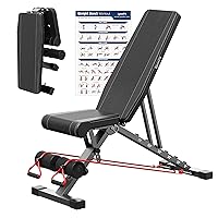 Adjustable Weight Bench, Full Body Workout Bench for Home Gym, Multi-Purpose Small Lightweight Bench with Workout Poster & Resistance Bands, Folding Weight Bench Super Easy Assembly