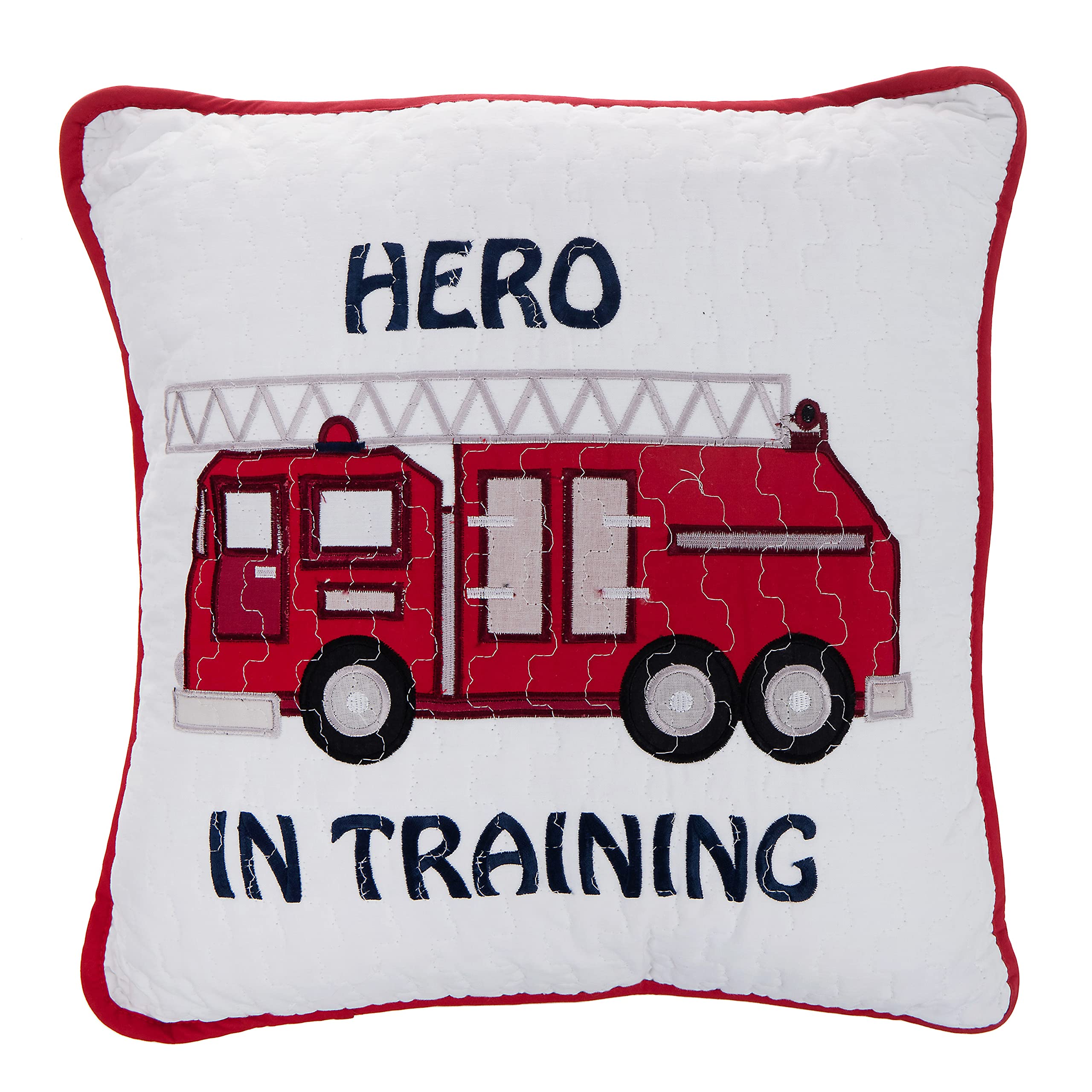 Cozy Line Home Fashions Hero Square Throw Pillow, Red White Embroidered Print Pattern Cotton Decorative Pillow for Kid Boys (Hero in Training Pillo...