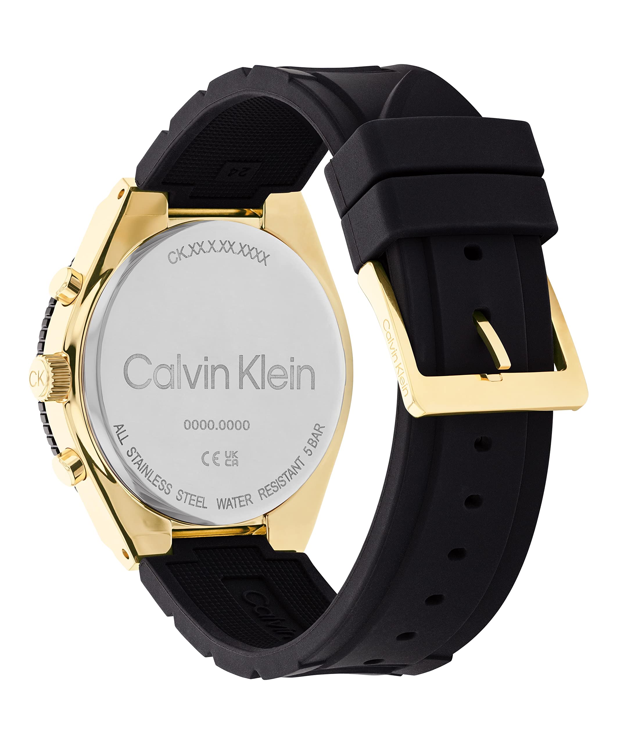 Calvin Klein Men's Quartz 25200306 Ionic Plated Thin Gold Steel and Silicone Strap Watch, Color: Black
