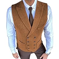 Men's Suit Vest Vintage Tweed Vest Double breast Herringbone Waistcoat Groommen For Wedding