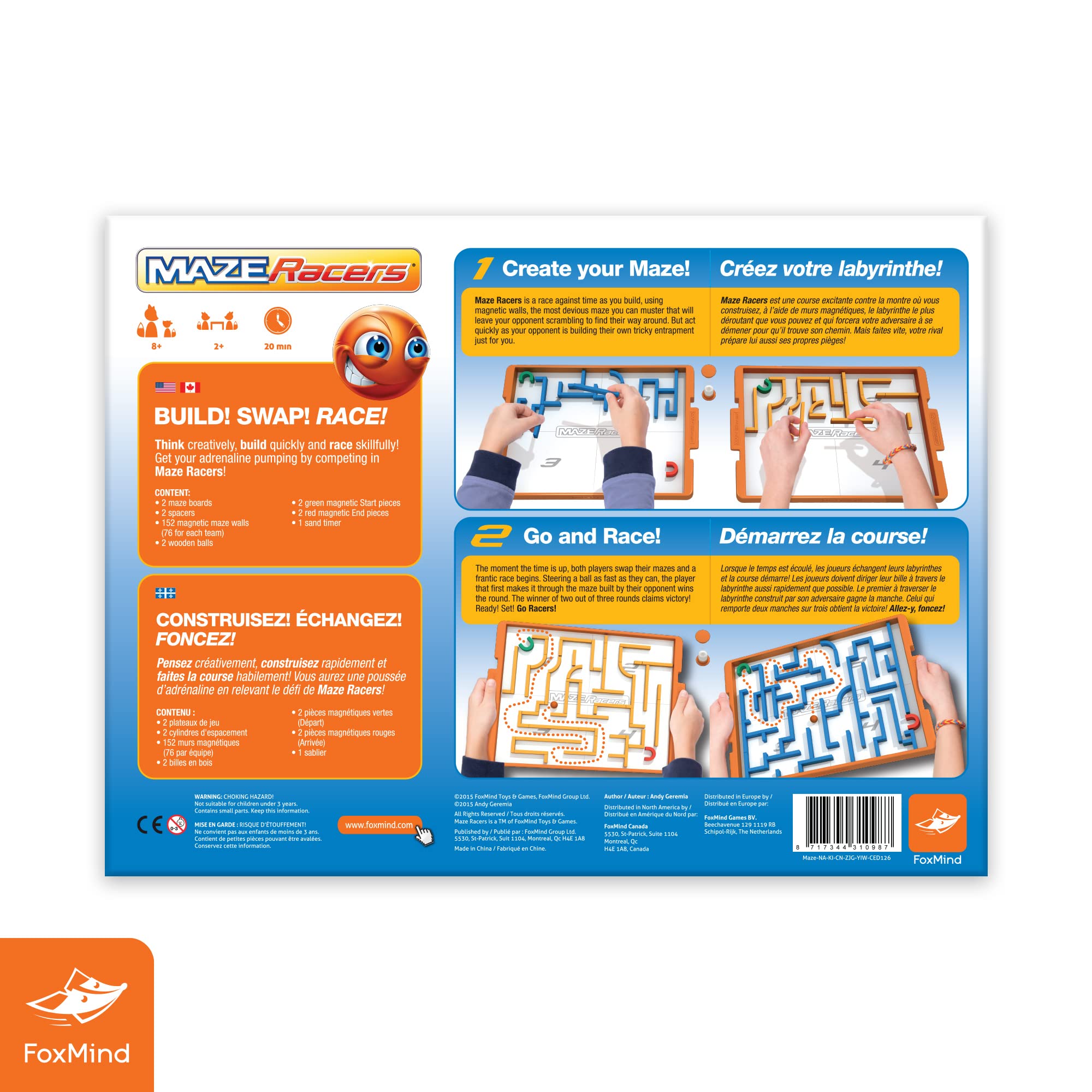 FoxMind Games: Maze Racers, Exciting Building and Racing Board Game, Competitive Gameplay, 2 to 4 Players, Small Parts Included, For Ages 8 and up