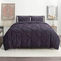 Luxury 3 Piece Pinch Pleated Duvet Cover Set - Ultra Soft, Lightweight, Breathable Microfiber Bedding for Cool, Comfortable Sleep, Pintuck Decorative Comforter Cover, King, Eggplant