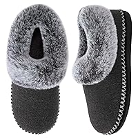 EverFoams Women's Luxury Wool Memory Foam Slippers with Fluffy Faux Fur Collar and Indoor Outdoor Sole