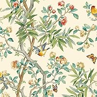 Peel and Stick Wallpaper, Floral Wallpaper for Bedroom, Powder Room, Kitchen, Self Adhesive, Vinyl, 30.75 Sq Ft Coverage (Kimono Vine Collection, Fanciful)