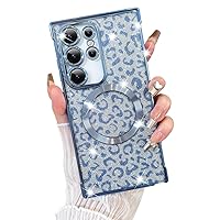 Fiyart Designed for Samsung Galaxy S24 Ultra Case,Compatible with MagSafe Cheetah Print Plating Camera Protection Clear Phone Case, Magnetic Glitter Leopard for Women Girls Case 6.8