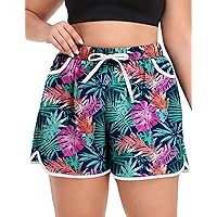 COOTRY Womens Plus Size Beach Shorts Quick Dry Drawstring Board Shorts Swim Shorts with Pockets