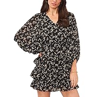 Vince Camuto Women’s Printed Tiered Fit & Flare Dress Rich Black XS