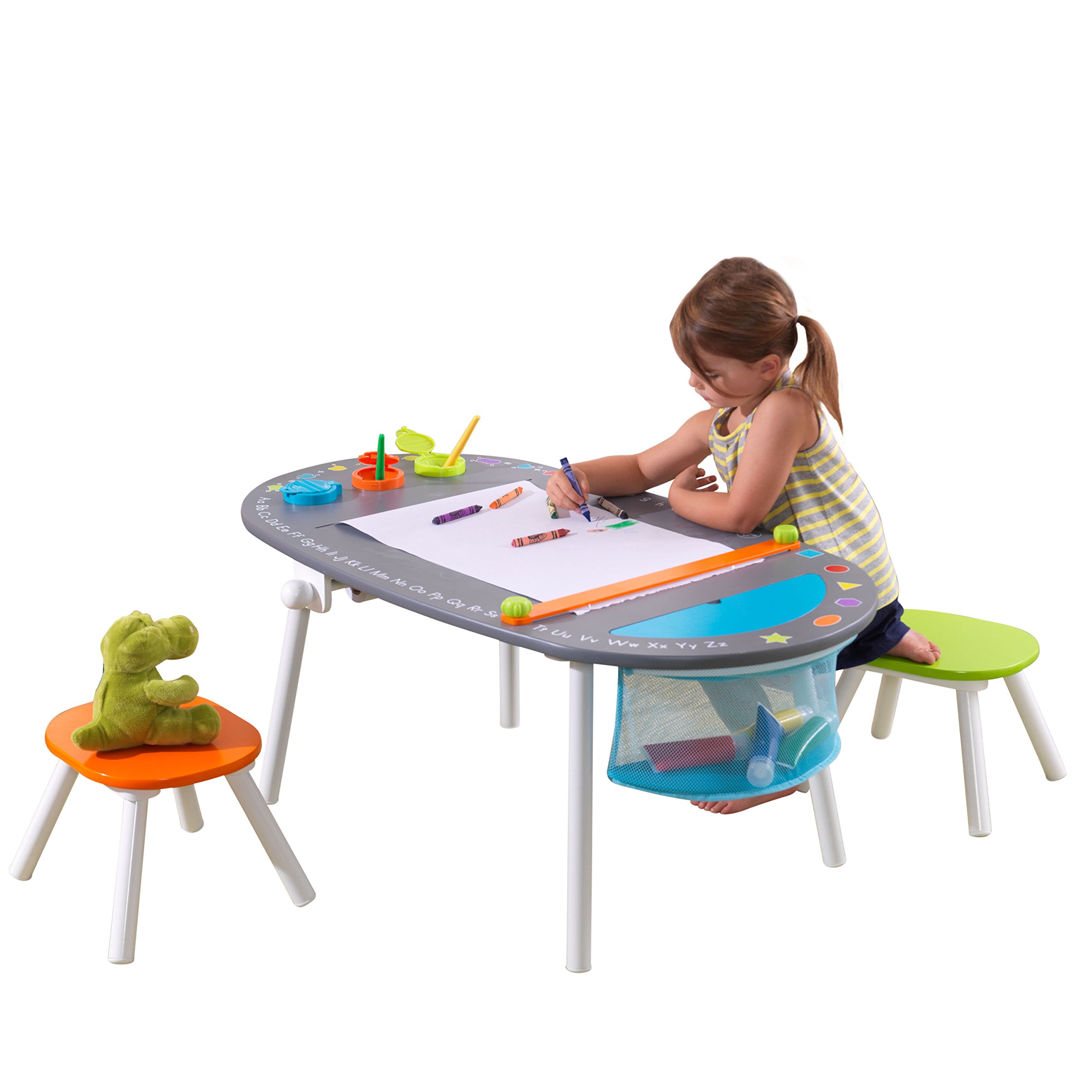 KidKraft Wooden Chalkboard Art Table with 2 Stools, and Paint Cups, Children's Furniture, Brightly Colored, Gift for Ages 3-8